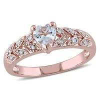 1/3 ct. t.g.w. Aquamarine and 1/10 t.w. Diamond Heart Ring Rose Plated Sterling Silver
