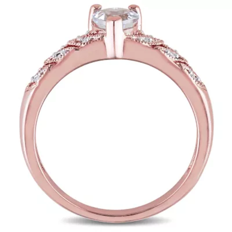 1/3 ct. t.g.w. Aquamarine and 1/10 t.w. Diamond Heart Ring Rose Plated Sterling Silver