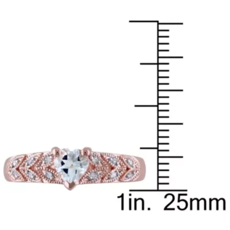 1/3 ct. t.g.w. Aquamarine and 1/10 t.w. Diamond Heart Ring Rose Plated Sterling Silver