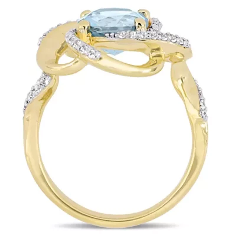 2.57 ct. t.g.w. Sky Blue Topaz and White Swirl Ring Yellow Plated Sterling Silver