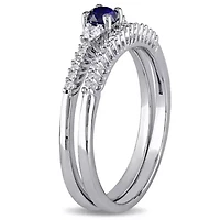 1/3 ct. t.g.w. Created Blue and White Sapphire 1/10 t.w. Diamond Bridal Ring Set Sterling Silver