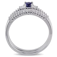 1/3 ct. t.g.w. Created Blue and White Sapphire 1/10 t.w. Diamond Bridal Ring Set Sterling Silver
