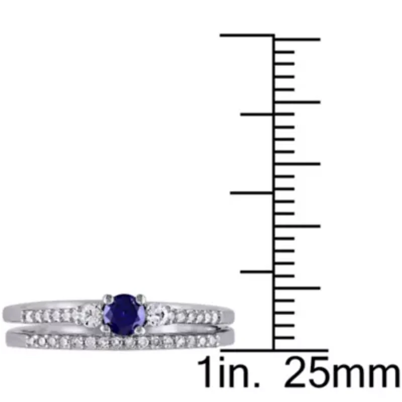 1/3 ct. t.g.w. Created Blue and White Sapphire 1/10 t.w. Diamond Bridal Ring Set Sterling Silver