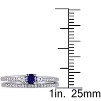 1/3 ct. t.g.w. Created Blue and White Sapphire 1/10 t.w. Diamond Bridal Ring Set Sterling Silver