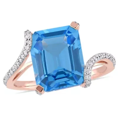6 ct. t.g.w. Swiss Blue Topaz and 1/4 t.w. Diamond Cocktail Ring 14K Rose Gold