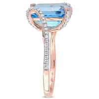 6 ct. t.g.w. Swiss Blue Topaz and 1/4 t.w. Diamond Cocktail Ring 14K Rose Gold