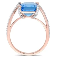6 ct. t.g.w. Swiss Blue Topaz and 1/4 t.w. Diamond Cocktail Ring 14K Rose Gold