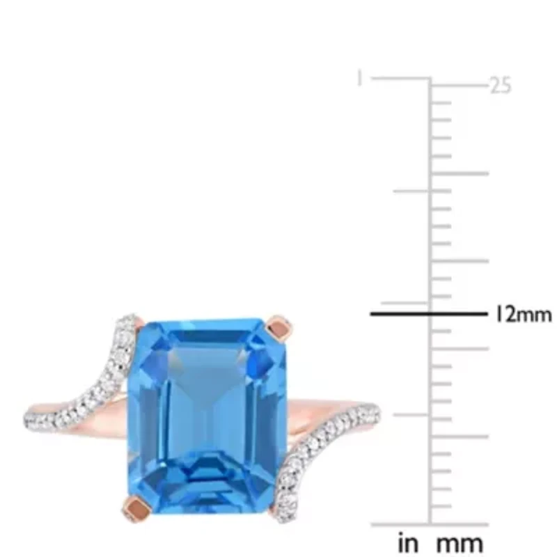 6 ct. t.g.w. Swiss Blue Topaz and 1/4 t.w. Diamond Cocktail Ring 14K Rose Gold