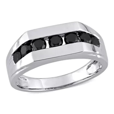 1 ct. t.w. Black Diamond Men's Ring 10K White Gold