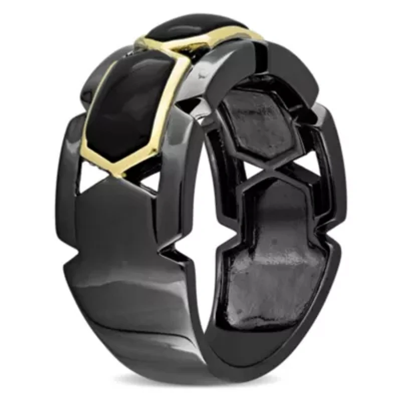 Black Onyx Men's Ring Yellow Plated Sterling Silver with Rhodium