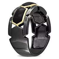 Black Onyx Men's Ring Yellow Plated Sterling Silver with Rhodium
