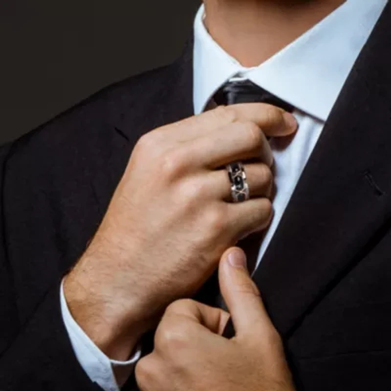 Black Onyx Men's Ring Yellow Plated Sterling Silver with Rhodium