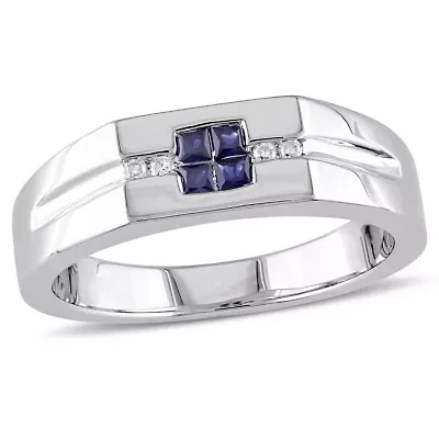 1/10 ct. t.w. Diamond and Sapphire Men's Ring Sterling Silver