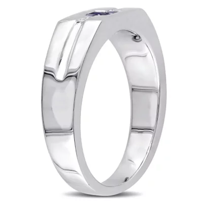 1/10 ct. t.w. Diamond and Sapphire Men's Ring Sterling Silver