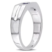 1/10 ct. t.w. Diamond and Sapphire Men's Ring Sterling Silver