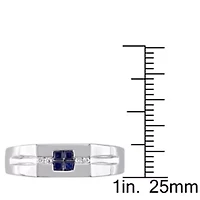1/10 ct. t.w. Diamond and Sapphire Men's Ring Sterling Silver