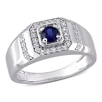 Lab Created Blue and White Sapphire Men's Ring Sterling Silver