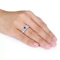 Lab Created Blue and White Sapphire Men's Ring Sterling Silver