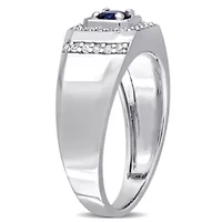 Lab Created Blue and White Sapphire Men's Ring Sterling Silver
