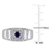 Lab Created Blue and White Sapphire Men's Ring Sterling Silver