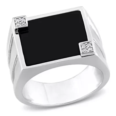 1/10 ct. t.w. Diamond and Black Onyx Men's Ring Sterling Silver