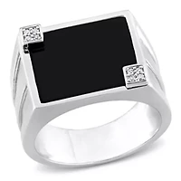 1/10 ct. t.w. Diamond and Black Onyx Men's Ring Sterling Silver