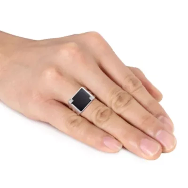 1/10 ct. t.w. Diamond and Black Onyx Men's Ring Sterling Silver