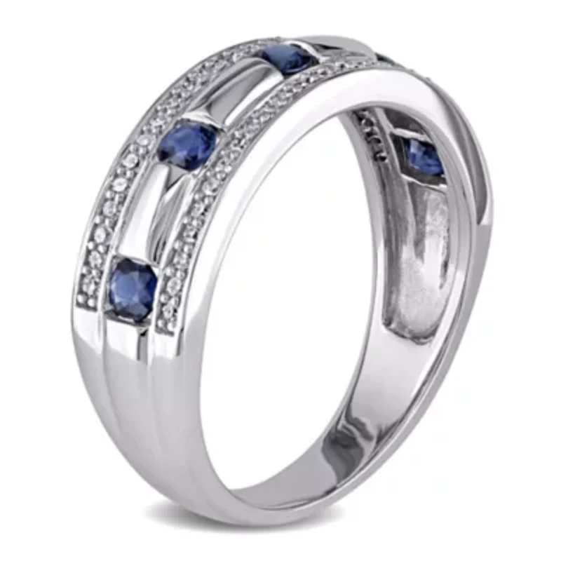 1/4 ct. t.w. Diamond and Sapphire Wedding Band Ring 10K White Gold