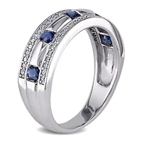 1/4 ct. t.w. Diamond and Sapphire Wedding Band Ring 10K White Gold