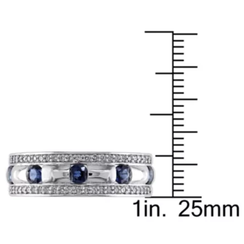 1/4 ct. t.w. Diamond and Sapphire Wedding Band Ring 10K White Gold
