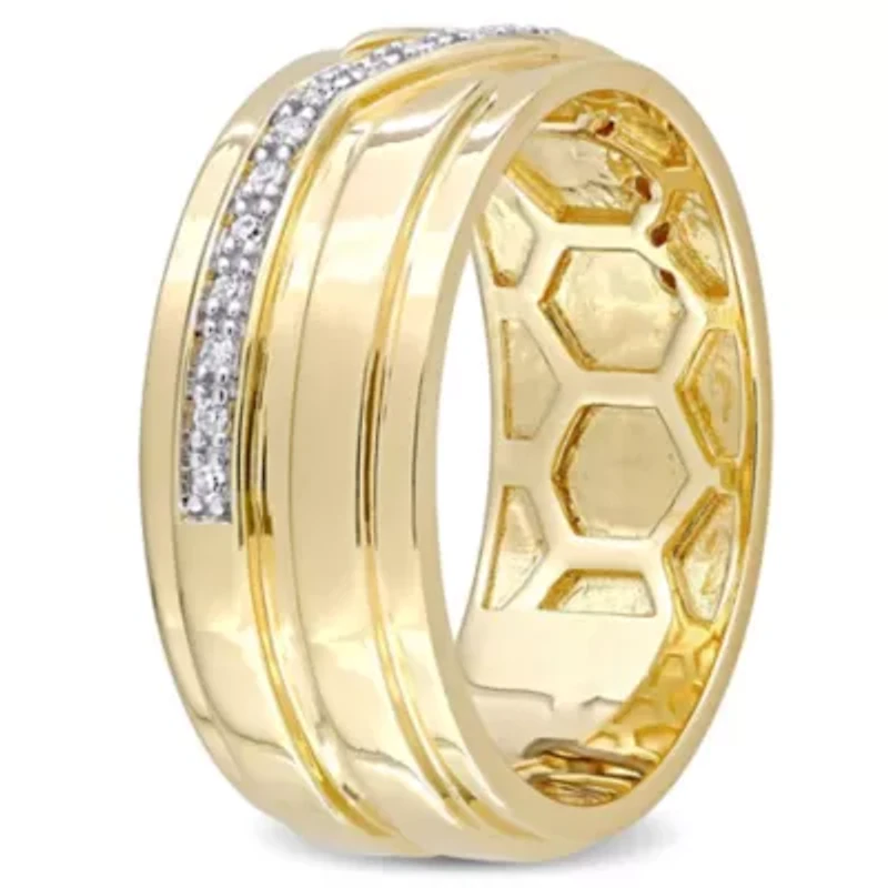 1/10 ct. t.w. Diamond Men's Ring Yellow Plated Sterling Silver