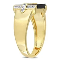 1/10 ct. t.w. Diamond and Black Onyx Men's Ring Yellow Plated Sterling Silver