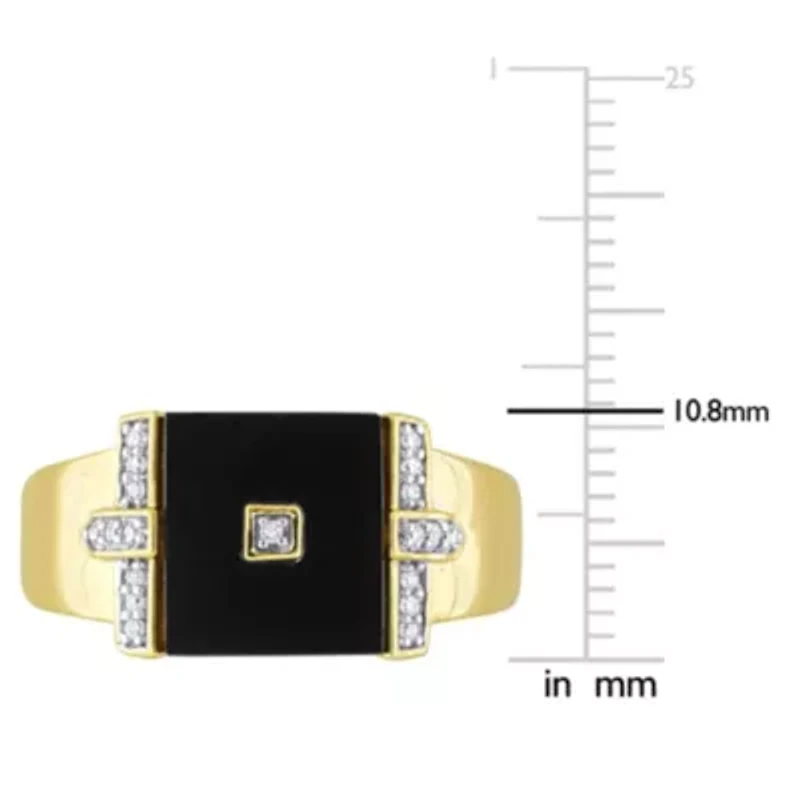 1/10 ct. t.w. Diamond and Black Onyx Men's Ring Yellow Plated Sterling Silver