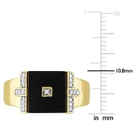 1/10 ct. t.w. Diamond and Black Onyx Men's Ring Yellow Plated Sterling Silver