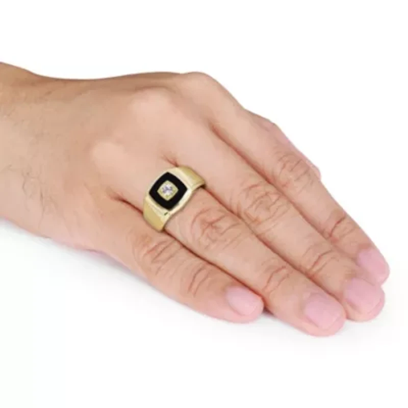 Lab Created Black Onyx and White Sapphire Men's Ring Yellow Plated Sterling Silver