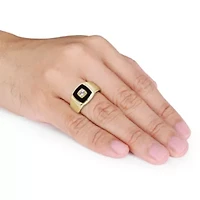 Lab Created Black Onyx and White Sapphire Men's Ring Yellow Plated Sterling Silver