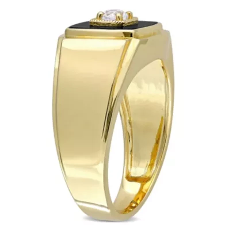 Lab Created Black Onyx and White Sapphire Men's Ring Yellow Plated Sterling Silver