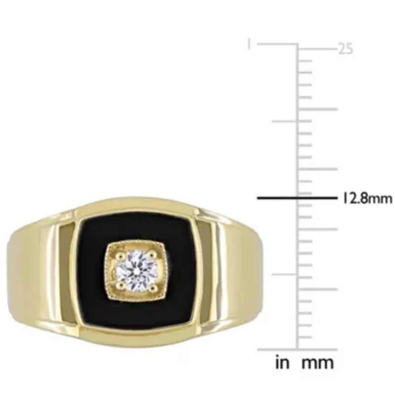 Lab Created Black Onyx and White Sapphire Men's Ring Yellow Plated Sterling Silver