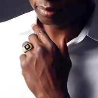 Lab Created Black Onyx and White Sapphire Men's Ring Yellow Plated Sterling Silver