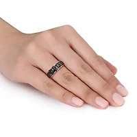 Ribbed Design Men's Ring Rose Plated Sterling Silver with Black Rhodium