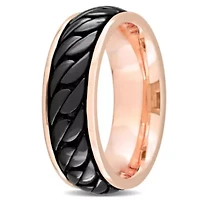 Ribbed Design Men's Ring Rose Plated Sterling Silver with Black Rhodium