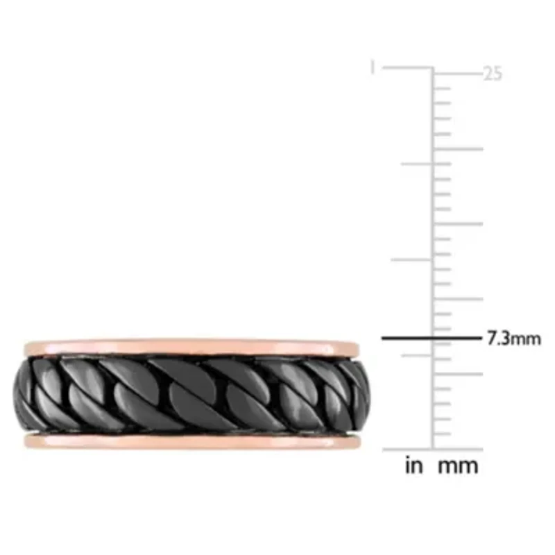 Ribbed Design Men's Ring Rose Plated Sterling Silver with Black Rhodium
