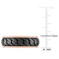 Ribbed Design Men's Ring Rose Plated Sterling Silver with Black Rhodium