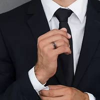Ribbed Design Men's Ring Rose Plated Sterling Silver with Black Rhodium