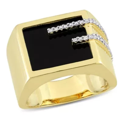 1/6 ct. t.w. Diamond and Black Onyx Men's Ring Yellow Plated Sterling Silver