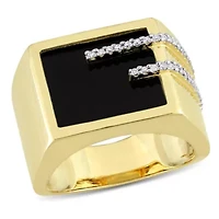 1/6 ct. t.w. Diamond and Black Onyx Men's Ring Yellow Plated Sterling Silver