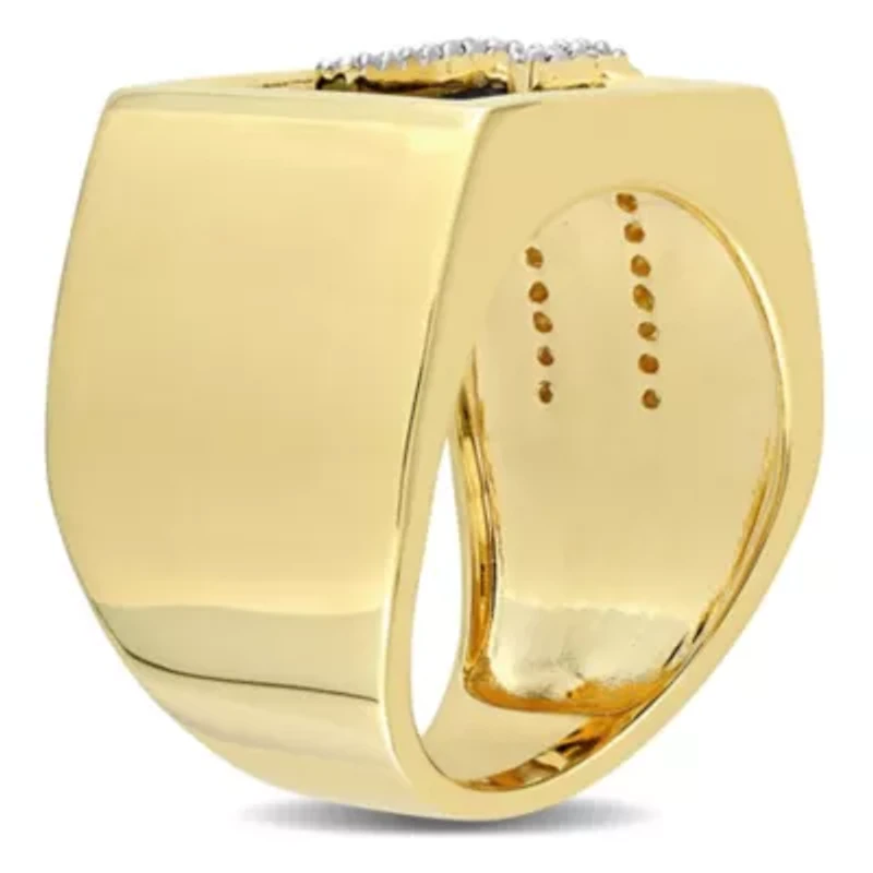 1/6 ct. t.w. Diamond and Black Onyx Men's Ring Yellow Plated Sterling Silver