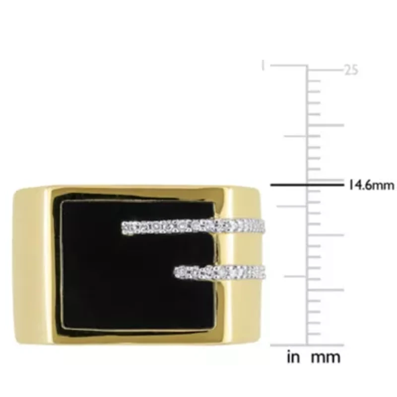 1/6 ct. t.w. Diamond and Black Onyx Men's Ring Yellow Plated Sterling Silver