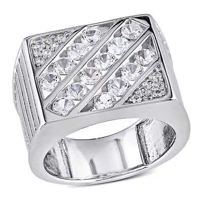 Lab Created White Sapphire Men's Ring Sterling Silver