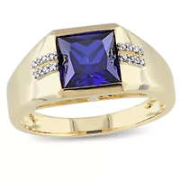Lab Created 1/10 ct. t.w. Diamond and Blue Sapphire Men's Ring 10K Yellow Gold